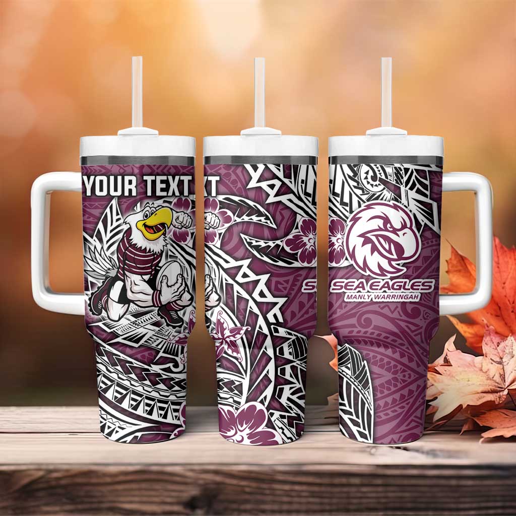 Personalised Manly Warringah Sea Eagles Tumbler With Handle Polynesian Tribal Pattern With Rugby Sea Eagle Mascot Art