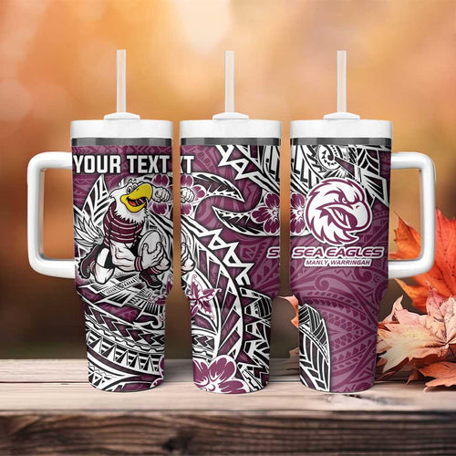 Personalised Manly Warringah Sea Eagles Tumbler With Handle Polynesian Tribal Pattern With Rugby Sea Eagle Mascot Art