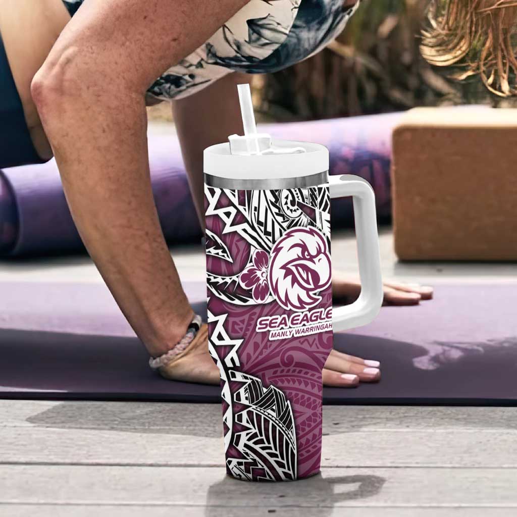 Personalised Manly Warringah Sea Eagles Tumbler With Handle Polynesian Tribal Pattern With Rugby Sea Eagle Mascot Art