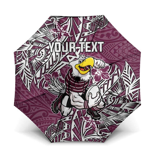 Personalised Manly Warringah Sea Eagles Umbrella Polynesian Tribal Pattern With Rugby Sea Eagle Mascot Art