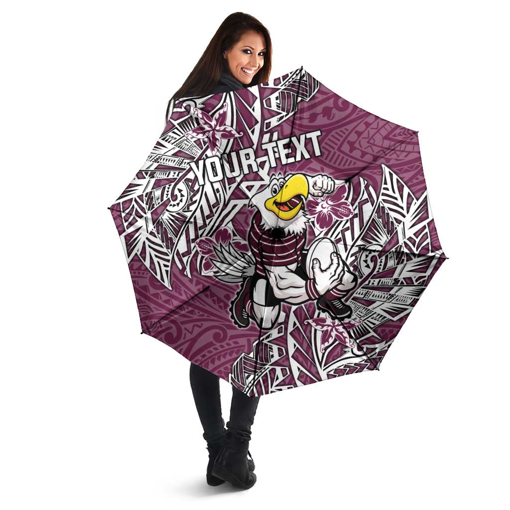 Personalised Manly Warringah Sea Eagles Umbrella Polynesian Tribal Pattern With Rugby Sea Eagle Mascot Art