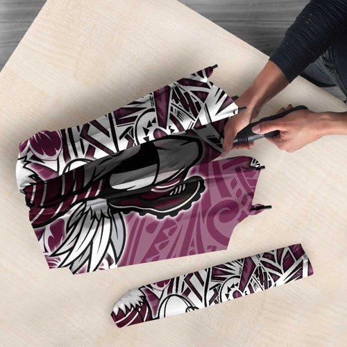Personalised Manly Warringah Sea Eagles Umbrella Polynesian Tribal Pattern With Rugby Sea Eagle Mascot Art