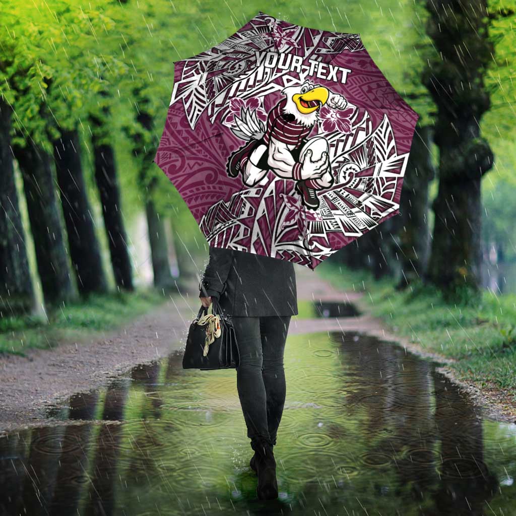 Personalised Manly Warringah Sea Eagles Umbrella Polynesian Tribal Pattern With Rugby Sea Eagle Mascot Art