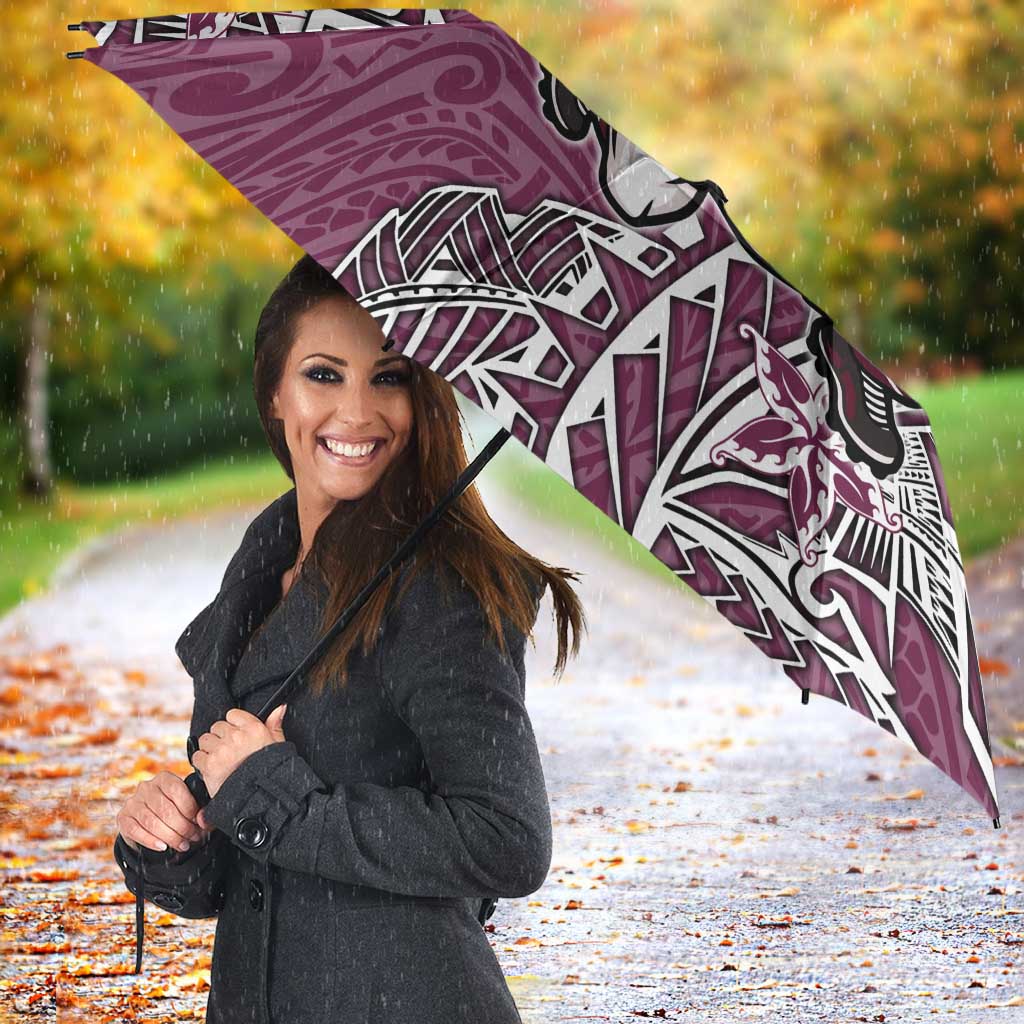 Personalised Manly Warringah Sea Eagles Umbrella Polynesian Tribal Pattern With Rugby Sea Eagle Mascot Art