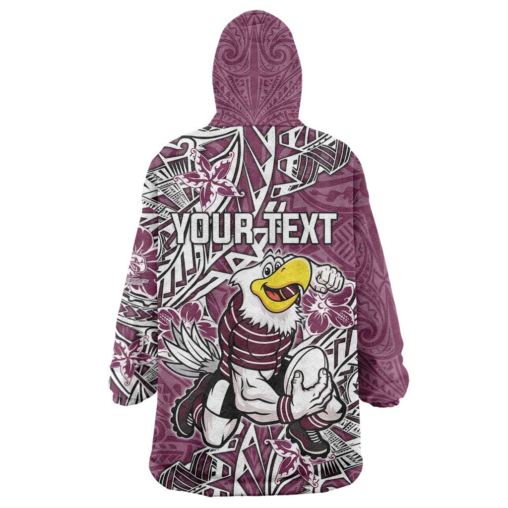 Personalised Manly Warringah Sea Eagles Wearable Blanket Hoodie Polynesian Tribal Pattern With Rugby Sea Eagle Mascot Art
