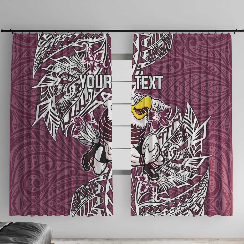 Personalised Manly Warringah Sea Eagles Window Curtain Polynesian Tribal Pattern With Rugby Sea Eagle Mascot Art