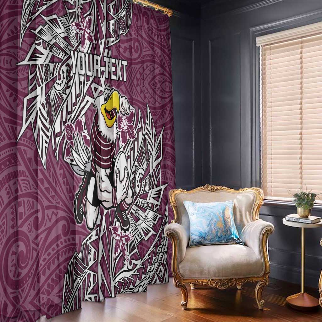 Personalised Manly Warringah Sea Eagles Window Curtain Polynesian Tribal Pattern With Rugby Sea Eagle Mascot Art