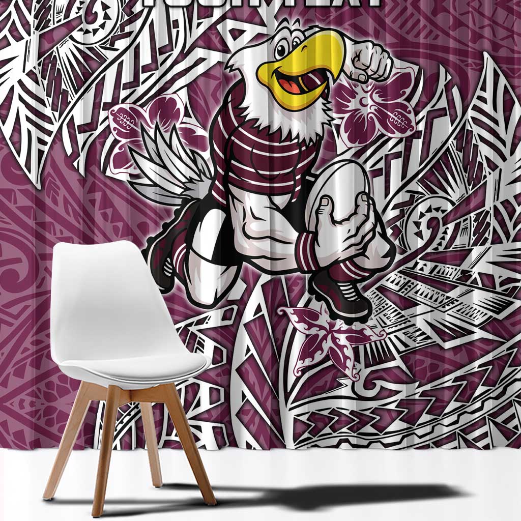 Personalised Manly Warringah Sea Eagles Window Curtain Polynesian Tribal Pattern With Rugby Sea Eagle Mascot Art
