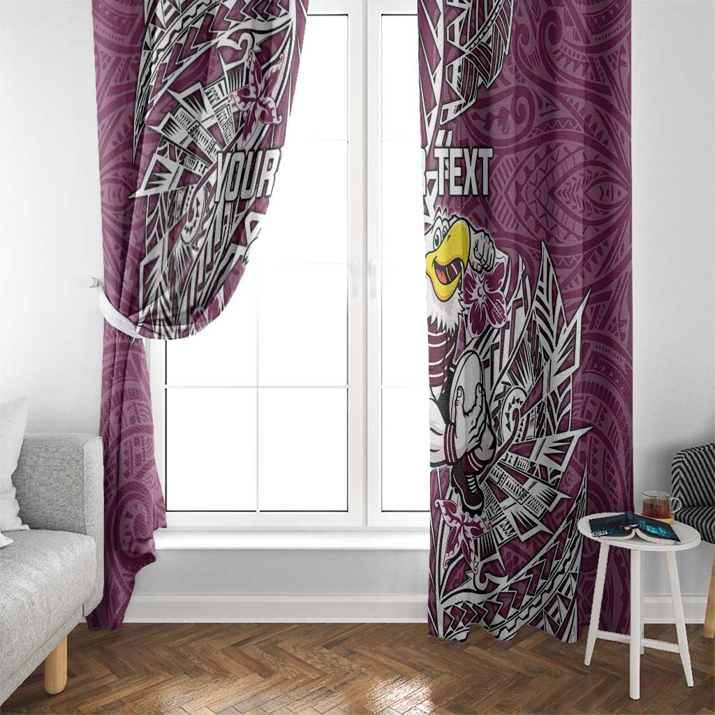 Personalised Manly Warringah Sea Eagles Window Curtain Polynesian Tribal Pattern With Rugby Sea Eagle Mascot Art