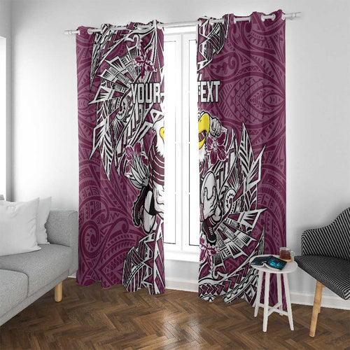 Personalised Manly Warringah Sea Eagles Window Curtain Polynesian Tribal Pattern With Rugby Sea Eagle Mascot Art