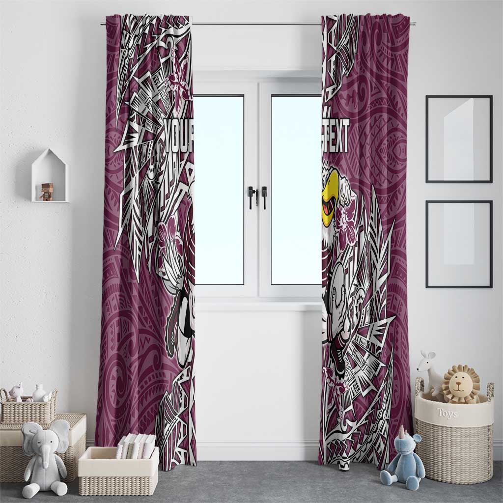 Personalised Manly Warringah Sea Eagles Window Curtain Polynesian Tribal Pattern With Rugby Sea Eagle Mascot Art