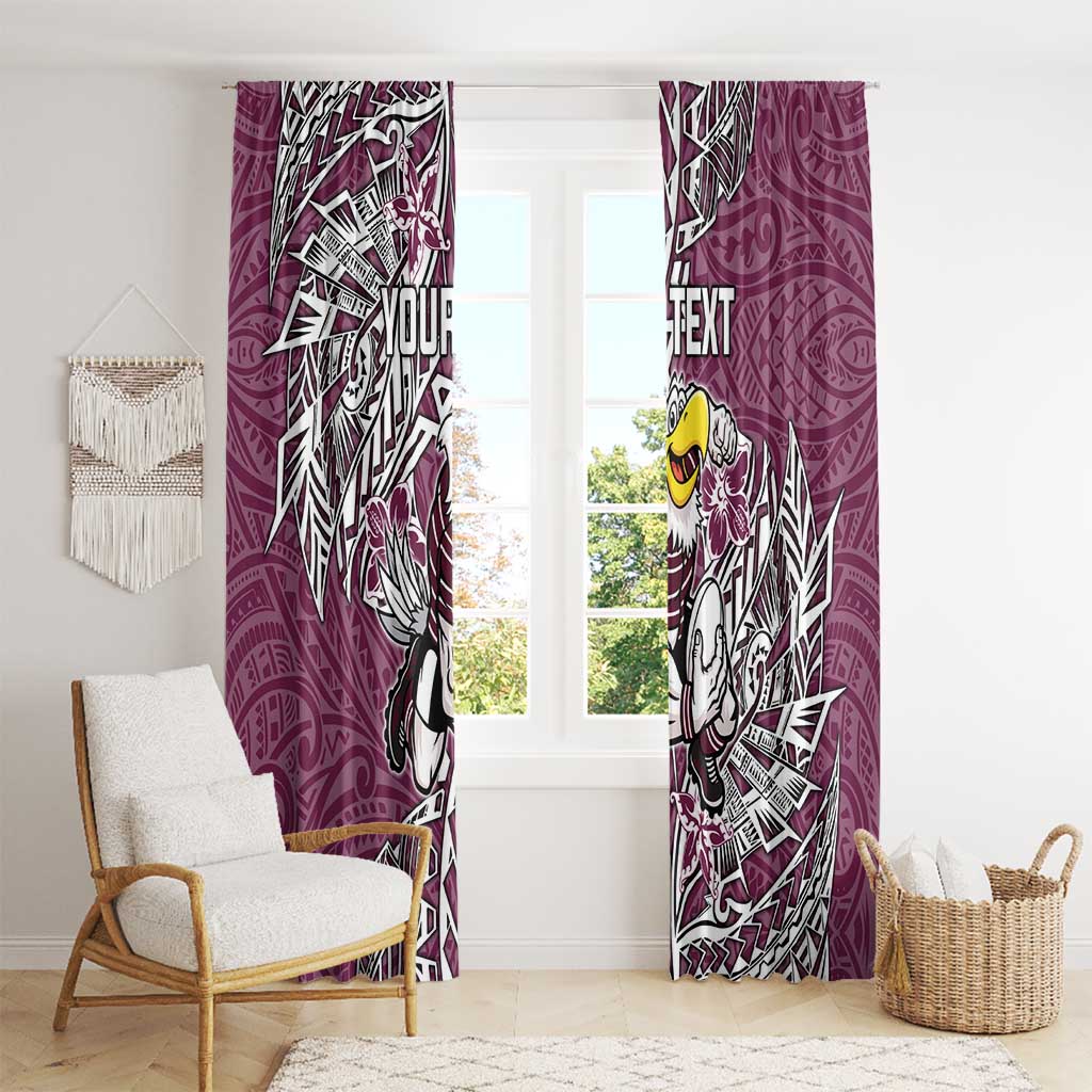 Personalised Manly Warringah Sea Eagles Window Curtain Polynesian Tribal Pattern With Rugby Sea Eagle Mascot Art