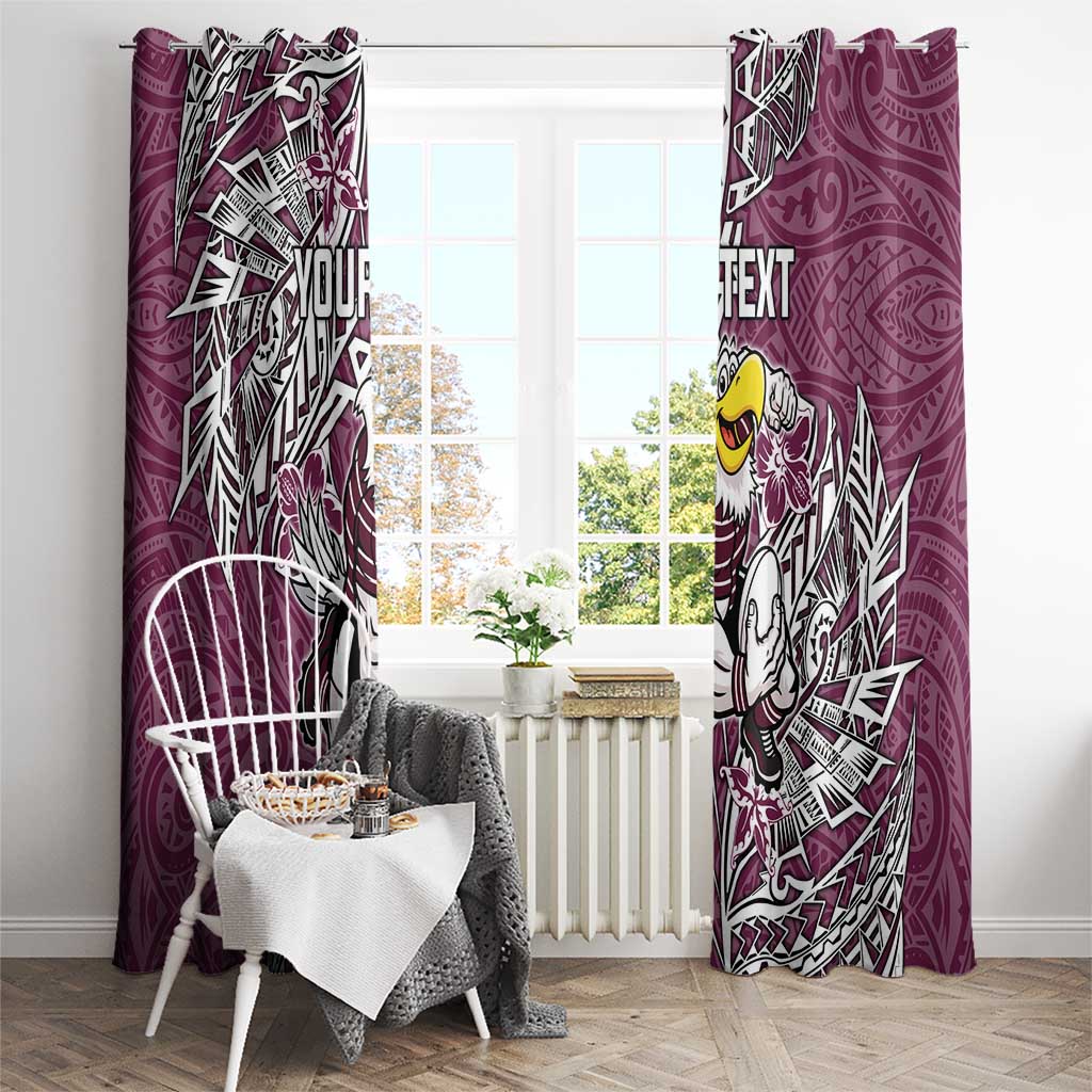 Personalised Manly Warringah Sea Eagles Window Curtain Polynesian Tribal Pattern With Rugby Sea Eagle Mascot Art