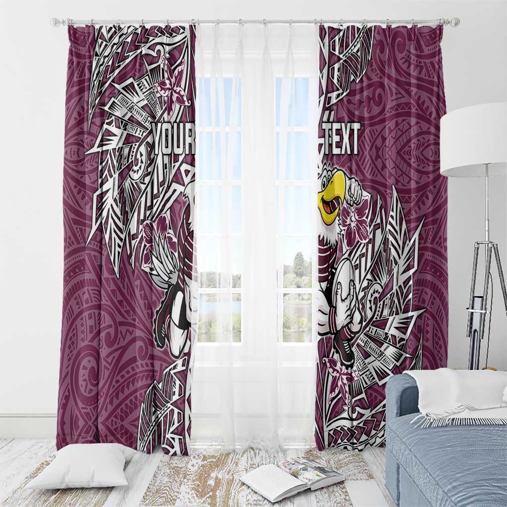 Personalised Manly Warringah Sea Eagles Window Curtain Polynesian Tribal Pattern With Rugby Sea Eagle Mascot Art