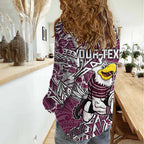 Personalised Manly Warringah Sea Eagles Women Casual Shirt Polynesian Tribal Pattern With Rugby Sea Eagle Mascot Art