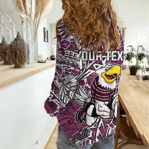 Personalised Manly Warringah Sea Eagles Women Casual Shirt Polynesian Tribal Pattern With Rugby Sea Eagle Mascot Art