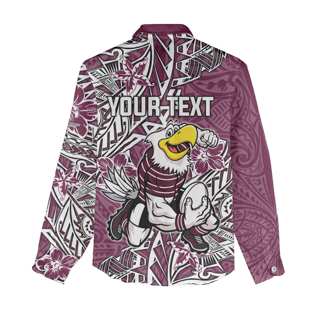Personalised Manly Warringah Sea Eagles Women Casual Shirt Polynesian Tribal Pattern With Rugby Sea Eagle Mascot Art
