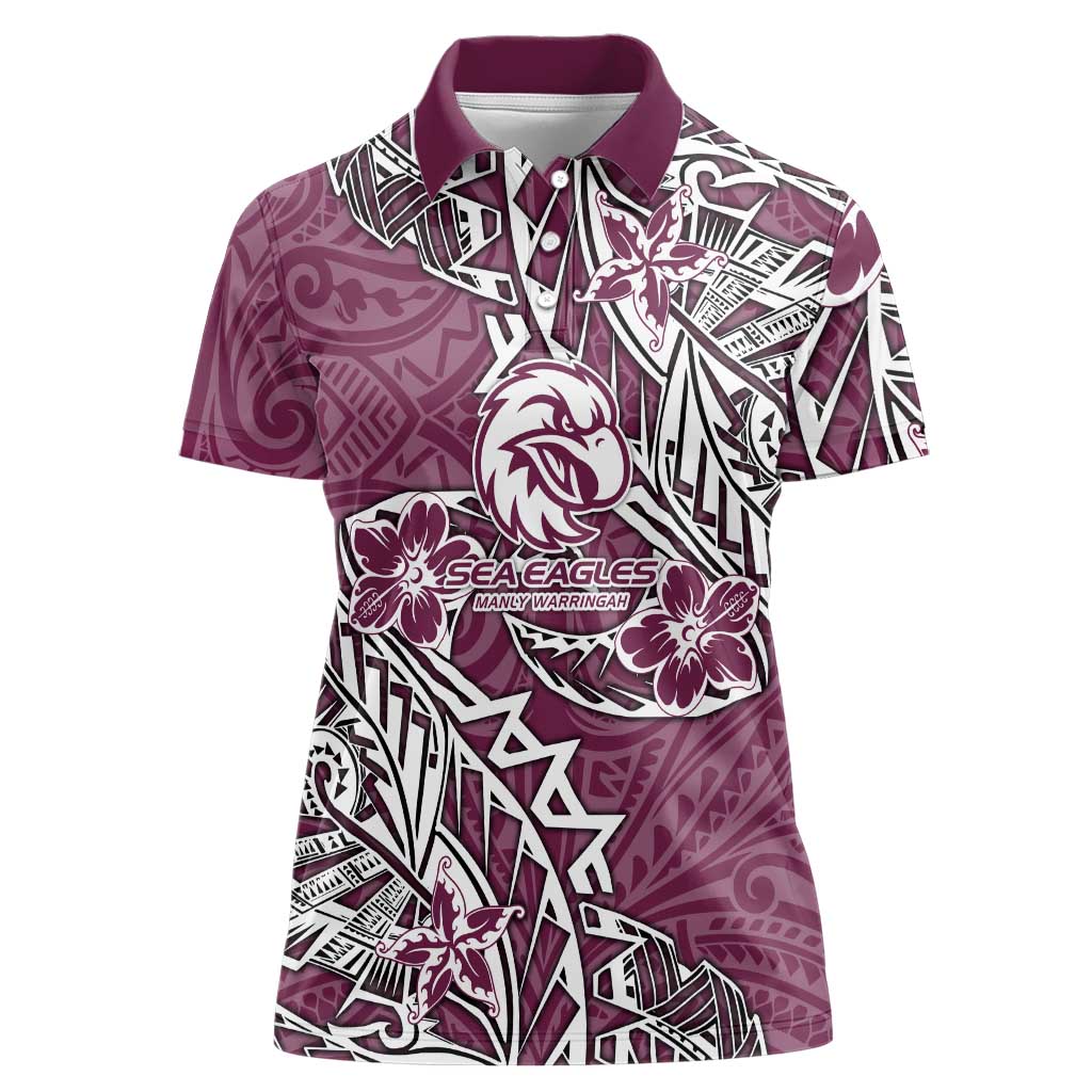 Personalised Manly Warringah Sea Eagles Women Polo Shirt Polynesian Tribal Pattern With Rugby Sea Eagle Mascot Art