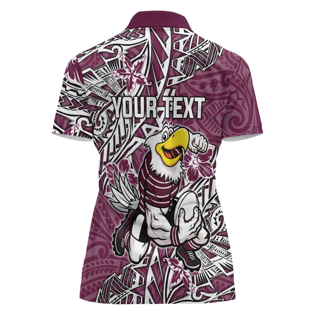 Personalised Manly Warringah Sea Eagles Women Polo Shirt Polynesian Tribal Pattern With Rugby Sea Eagle Mascot Art