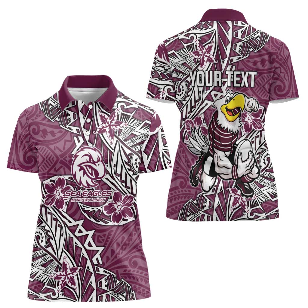 Personalised Manly Warringah Sea Eagles Women Polo Shirt Polynesian Tribal Pattern With Rugby Sea Eagle Mascot Art