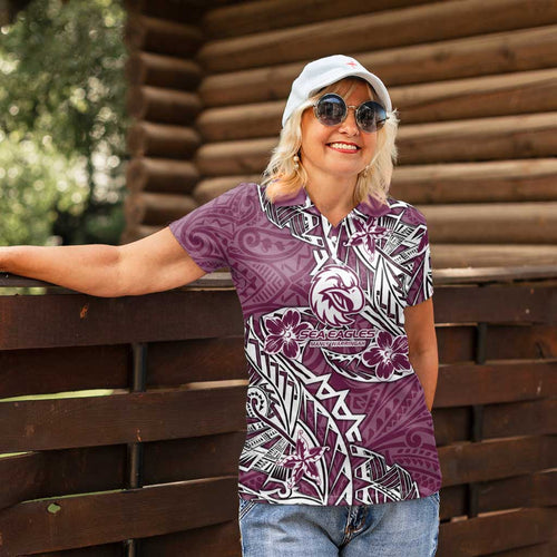 Personalised Manly Warringah Sea Eagles Women Polo Shirt Polynesian Tribal Pattern With Rugby Sea Eagle Mascot Art