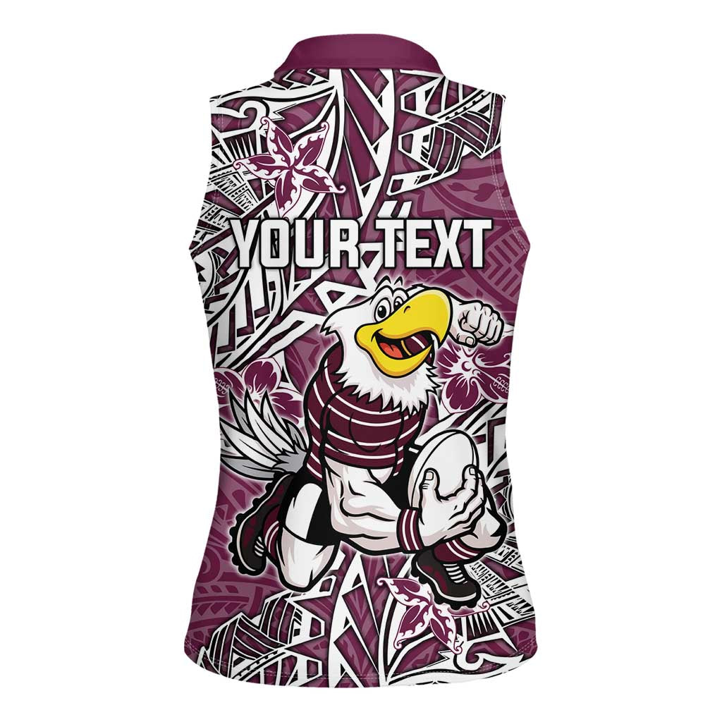 Personalised Manly Warringah Sea Eagles Women Sleeveless Polo Shirt Polynesian Tribal Pattern With Rugby Sea Eagle Mascot Art
