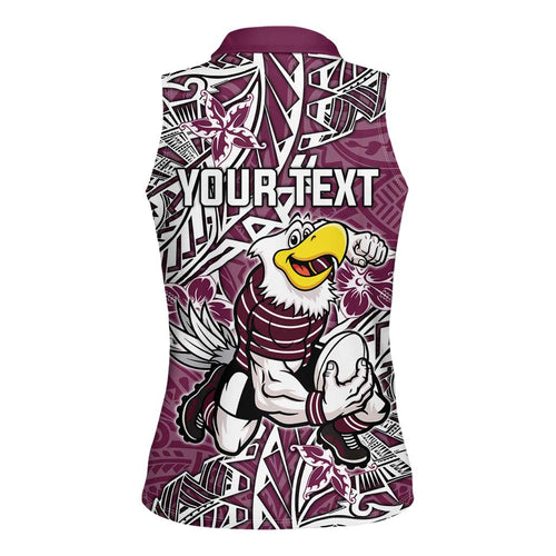 Personalised Manly Warringah Sea Eagles Women Sleeveless Polo Shirt Polynesian Tribal Pattern With Rugby Sea Eagle Mascot Art