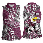Personalised Manly Warringah Sea Eagles Women Sleeveless Polo Shirt Polynesian Tribal Pattern With Rugby Sea Eagle Mascot Art
