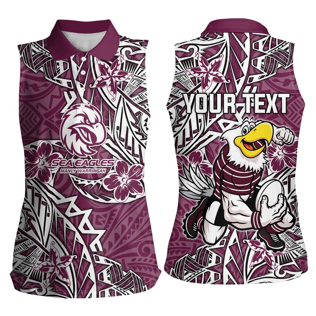 Personalised Manly Warringah Sea Eagles Women Sleeveless Polo Shirt Polynesian Tribal Pattern With Rugby Sea Eagle Mascot Art