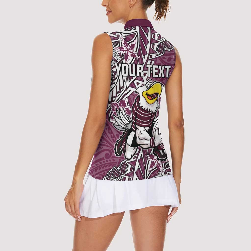 Personalised Manly Warringah Sea Eagles Women Sleeveless Polo Shirt Polynesian Tribal Pattern With Rugby Sea Eagle Mascot Art
