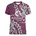 Personalised Manly Warringah Sea Eagles Women V-Neck T-Shirt Polynesian Tribal Pattern With Rugby Sea Eagle Mascot Art