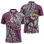 Personalised Manly Warringah Sea Eagles Zipper Polo Shirt Polynesian Tribal Pattern With Rugby Sea Eagle Mascot Art