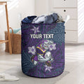 Personalised Melbourne Storm Laundry Basket Polynesian Tribal Pattern With Rugby Storm Man Mascot Art