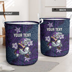 Personalised Melbourne Storm Laundry Basket Polynesian Tribal Pattern With Rugby Storm Man Mascot Art
