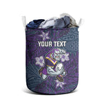 Personalised Melbourne Storm Laundry Basket Polynesian Tribal Pattern With Rugby Storm Man Mascot Art