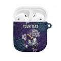 Personalised Melbourne Storm AirPods Case Polynesian Tribal Pattern With Rugby Storm Man Mascot Art