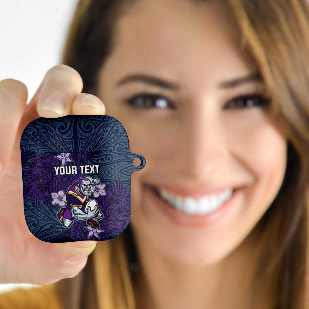 Personalised Melbourne Storm AirPods Case Polynesian Tribal Pattern With Rugby Storm Man Mascot Art