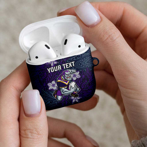 Personalised Melbourne Storm AirPods Case Polynesian Tribal Pattern With Rugby Storm Man Mascot Art