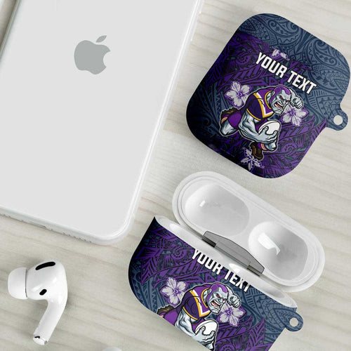 Personalised Melbourne Storm AirPods Case Polynesian Tribal Pattern With Rugby Storm Man Mascot Art