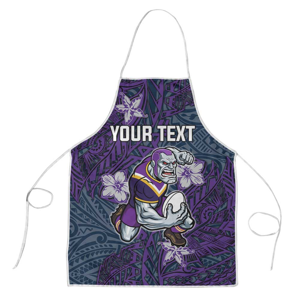 Personalised Melbourne Storm Apron Polynesian Tribal Pattern With Rugby Storm Man Mascot Art