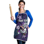 Personalised Melbourne Storm Apron Polynesian Tribal Pattern With Rugby Storm Man Mascot Art