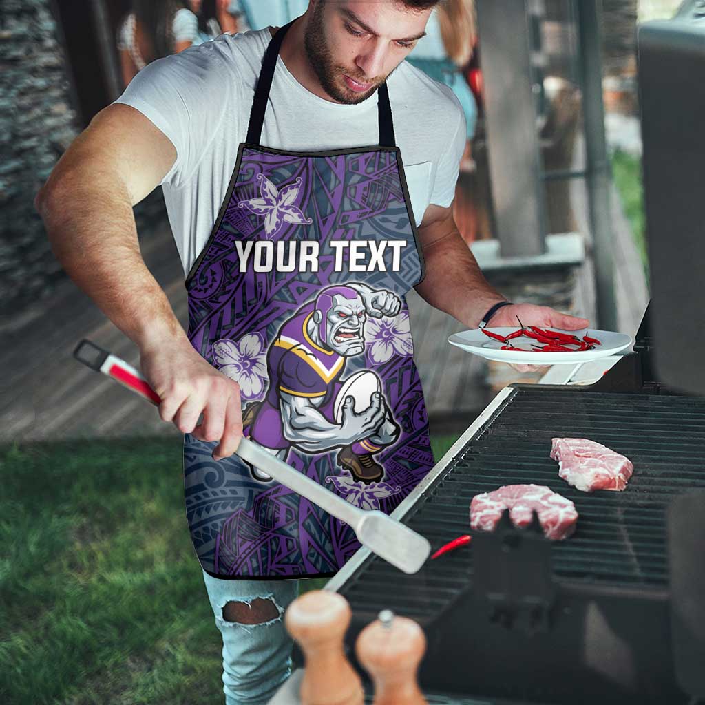 Personalised Melbourne Storm Apron Polynesian Tribal Pattern With Rugby Storm Man Mascot Art