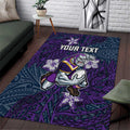 Personalised Melbourne Storm Area Rug Polynesian Tribal Pattern With Rugby Storm Man Mascot Art