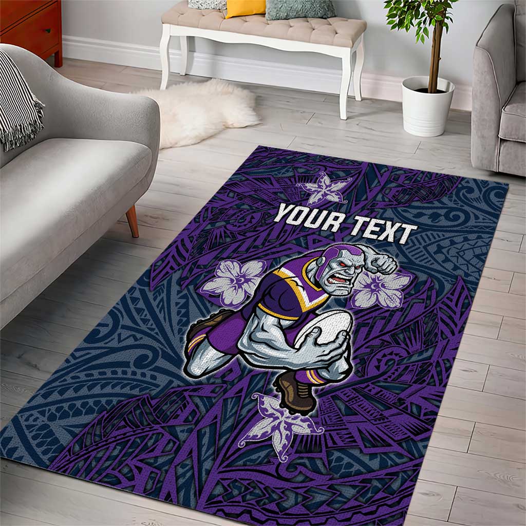 Personalised Melbourne Storm Area Rug Polynesian Tribal Pattern With Rugby Storm Man Mascot Art