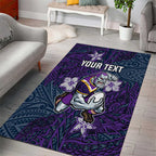 Personalised Melbourne Storm Area Rug Polynesian Tribal Pattern With Rugby Storm Man Mascot Art