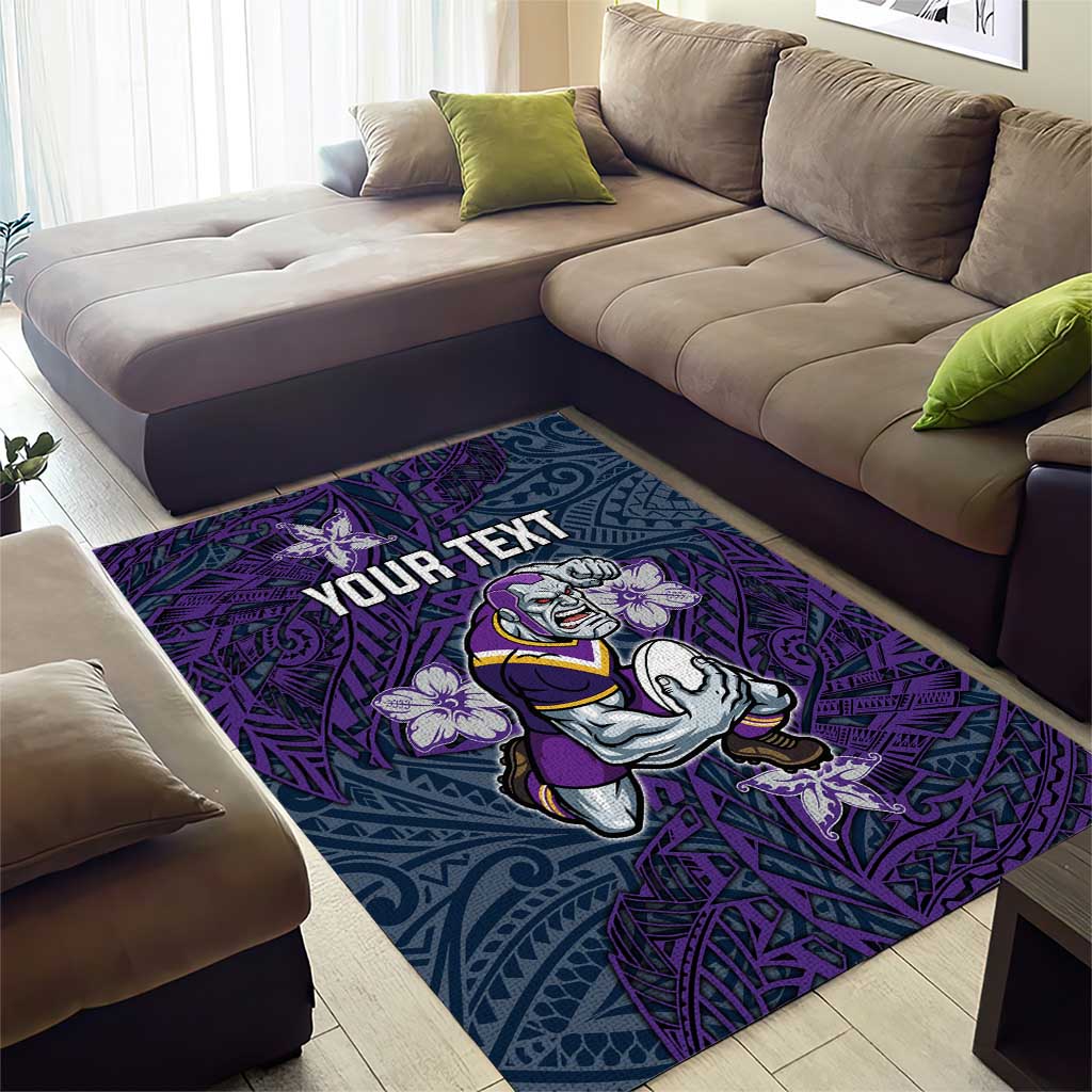 Personalised Melbourne Storm Area Rug Polynesian Tribal Pattern With Rugby Storm Man Mascot Art