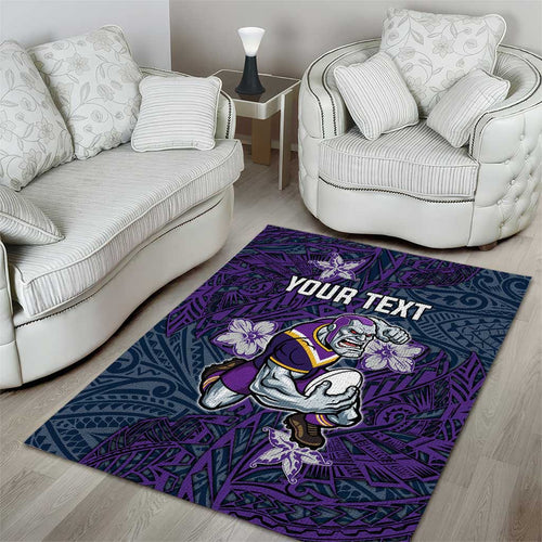 Personalised Melbourne Storm Area Rug Polynesian Tribal Pattern With Rugby Storm Man Mascot Art