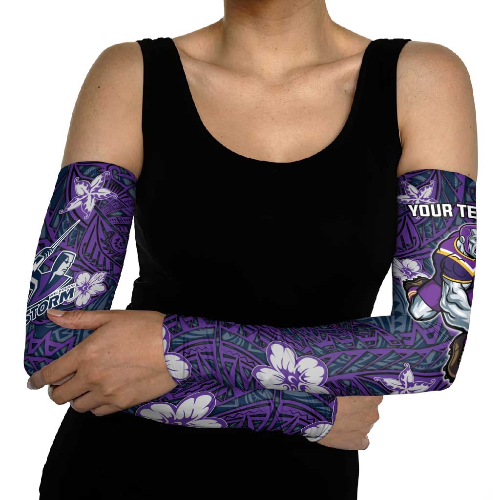Personalised Melbourne Storm Arm Sleeves Polynesian Tribal Pattern With Rugby Storm Man Mascot Art