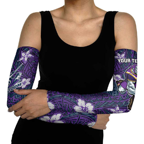 Personalised Melbourne Storm Arm Sleeves Polynesian Tribal Pattern With Rugby Storm Man Mascot Art