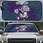 Personalised Melbourne Storm Auto Sun Shade Polynesian Tribal Pattern With Rugby Storm Man Mascot Art